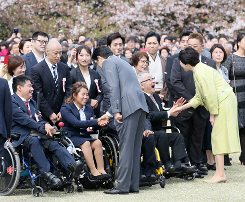 安倍总理在东京都内的新宿御苑举行了赏樱会。