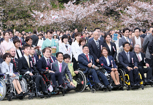 安倍总理在东京都内的新宿御苑举行了赏樱会。